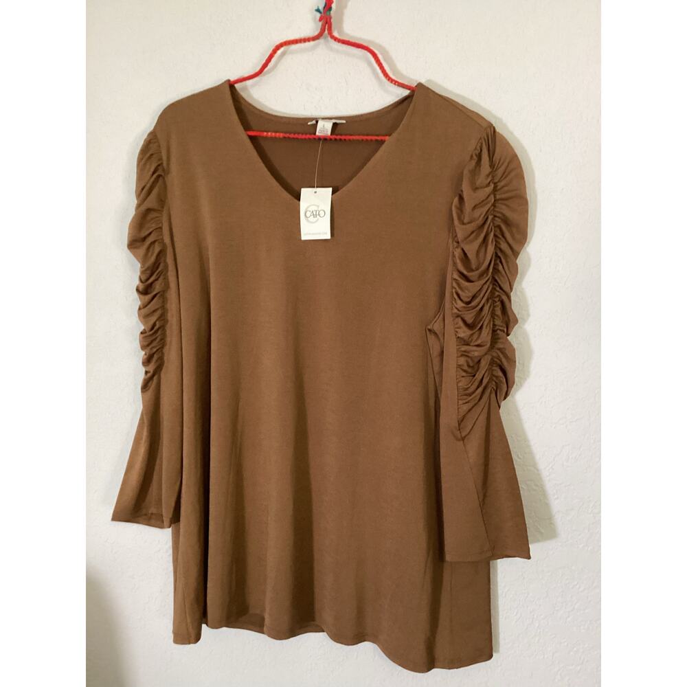 NWT Cato's Women's Size L Brown Soft Comfy Long Sleeve Blouse